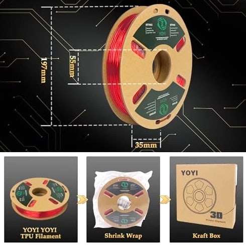 3D Printer Filament, 95A Filament 1.75mm, Flexible TPU 0.5kg Transparent Red