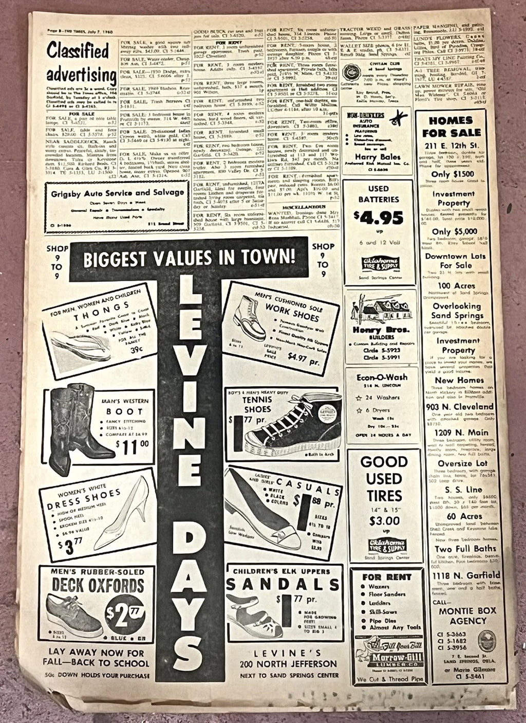 Vintage Newspaper: The Times, Sand Springs OK Antique Advertisements 1960