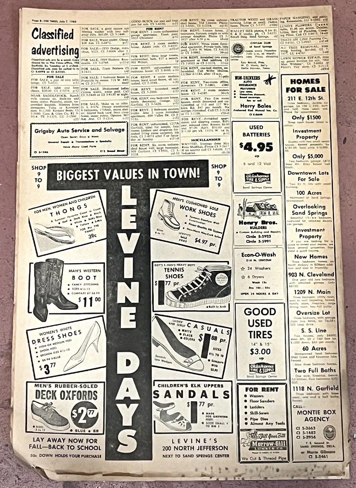 Vintage Newspaper: The Times, Sand Springs OK Antique Advertisements 1960