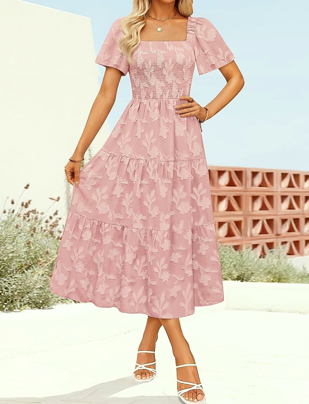 ZESICA Women's Boho Floral Midi Dress Summer Casual