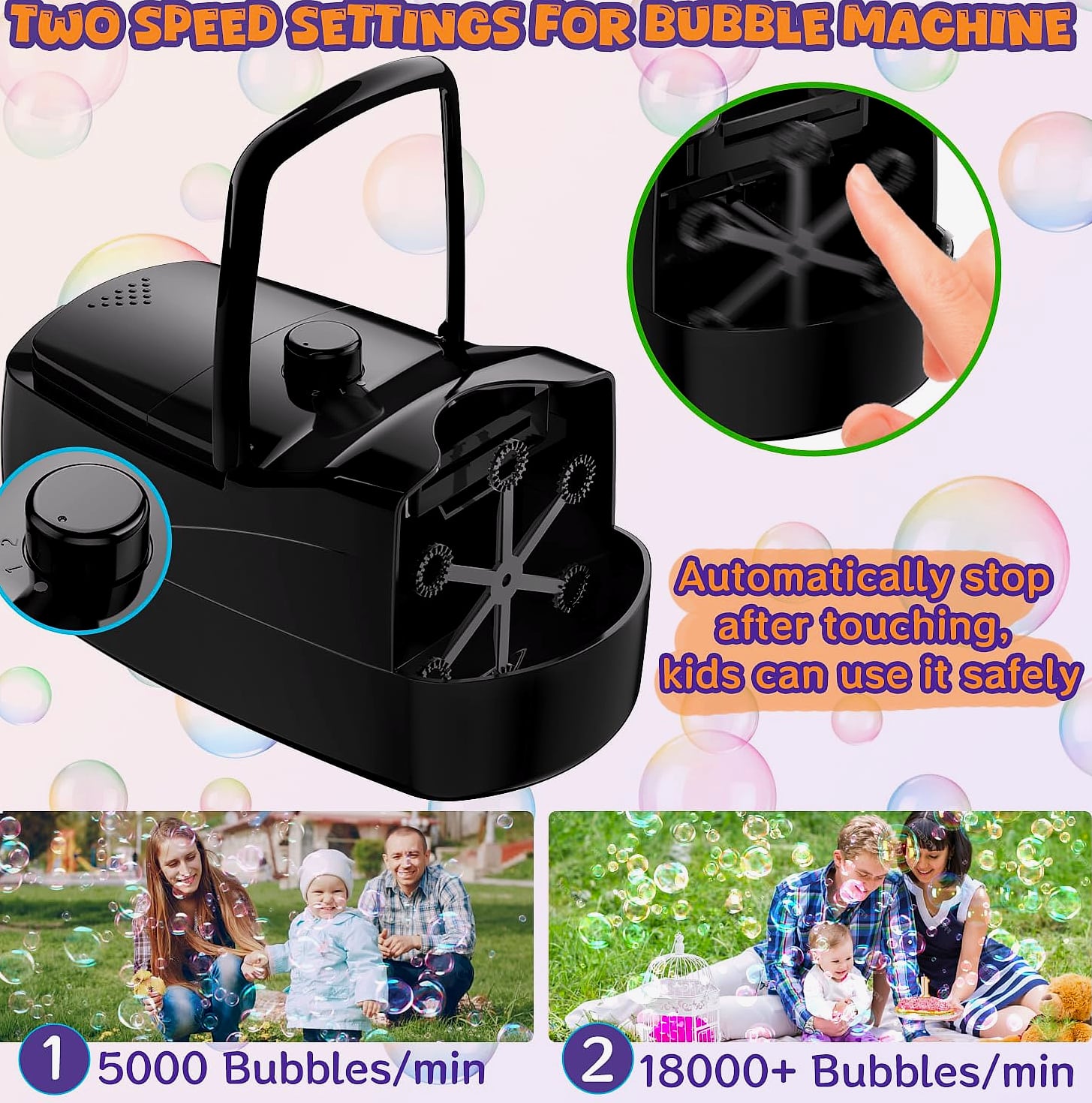 Sizonjoy Automatic Bubble Machine with 6 Wands, 18000+ Bubbles/Min