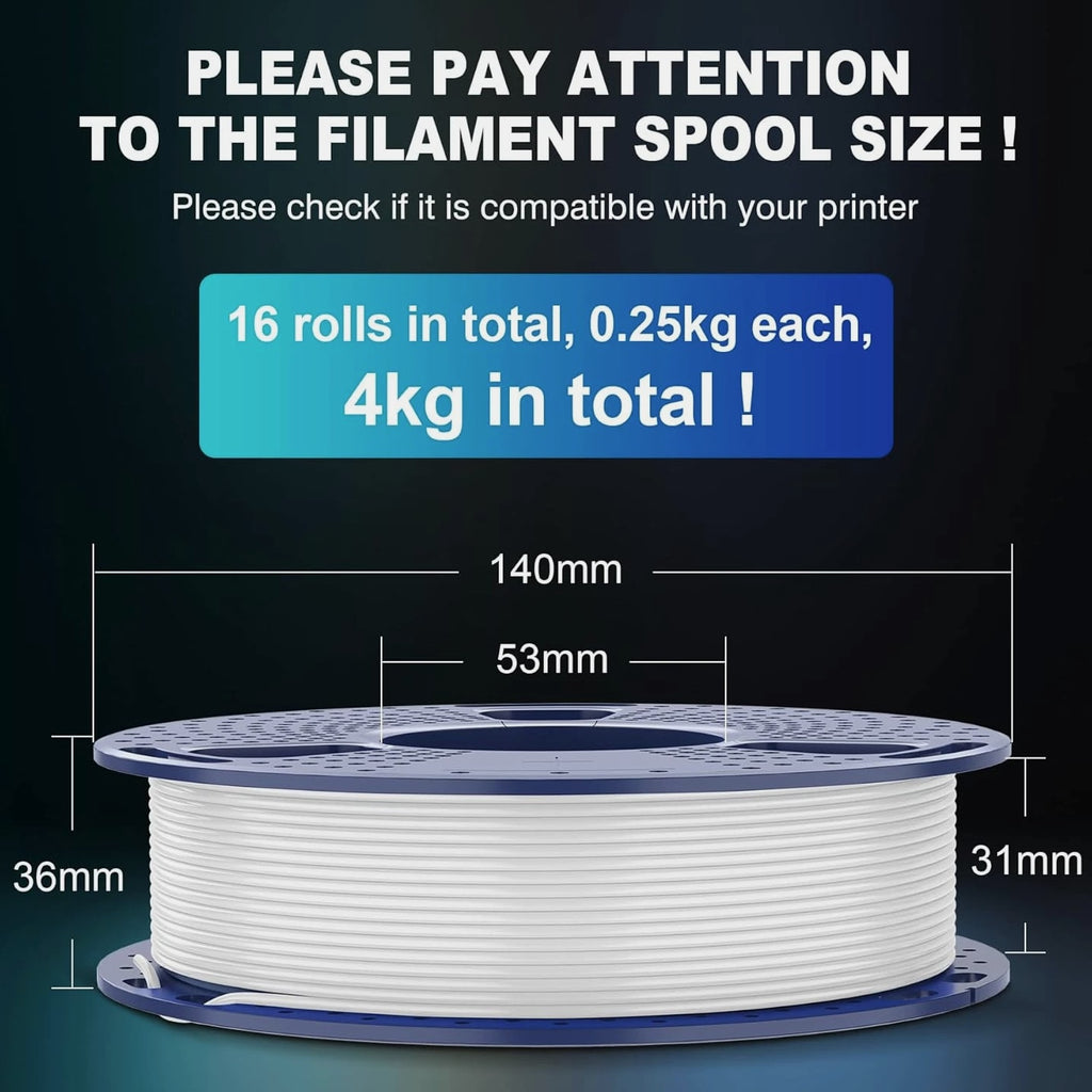 16 Color PLA Filament Bundle Multicolor, PLA 3D Printer Filament 1.75mm, Individual