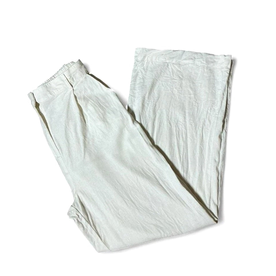 House of Harlow 1960 Cream Linen Blend Wide Leg Pleated Trousers Size M