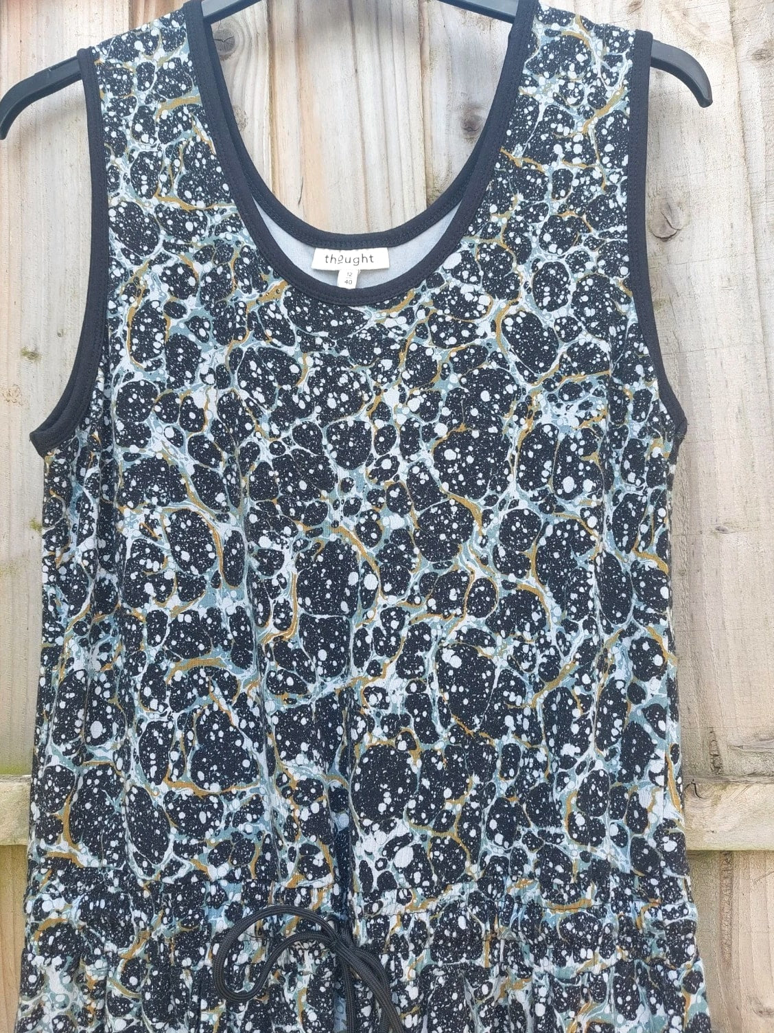 Thought Black Abstract Jumpsuit Size 12 Sustainable Organic Cotton Wide Leg Pockets