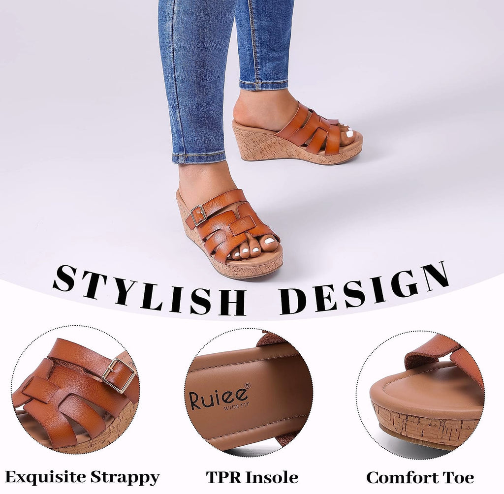 Ruiee Wide Width Wedge Sandals for Women Summer Comfort