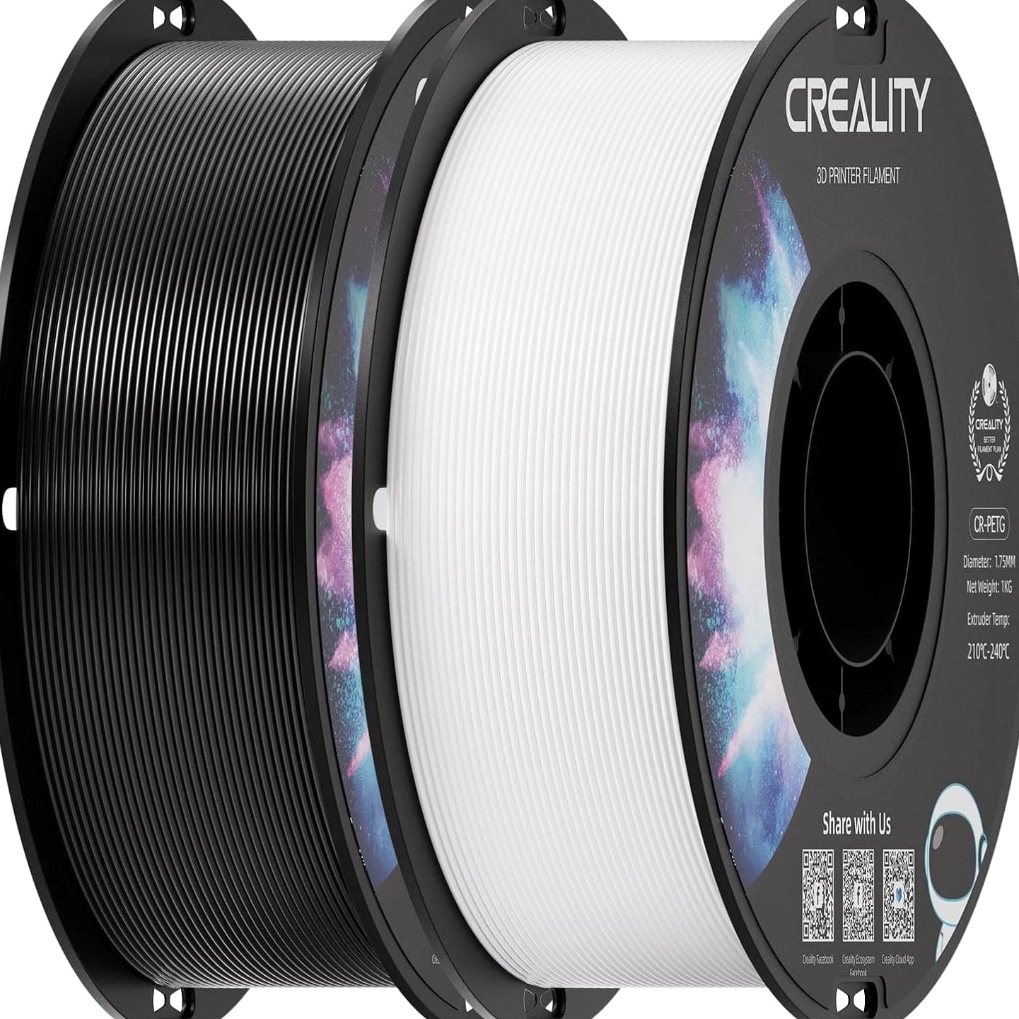 2 kg Black & White PETG 1.75mm Filament, 3D Printer Bundle, Excellent Toughness