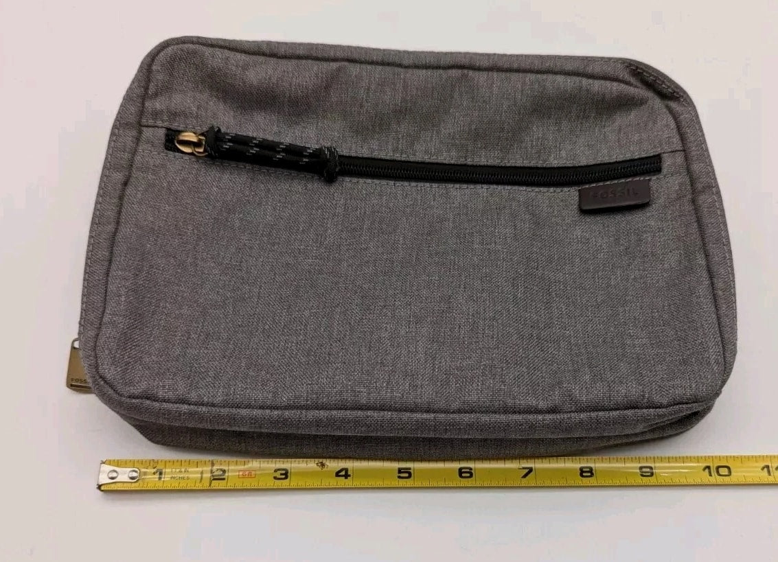 Fossil Travel Personal Organizer Bag Gray Electronics Gadgets 10" x 7" x 2" VGC