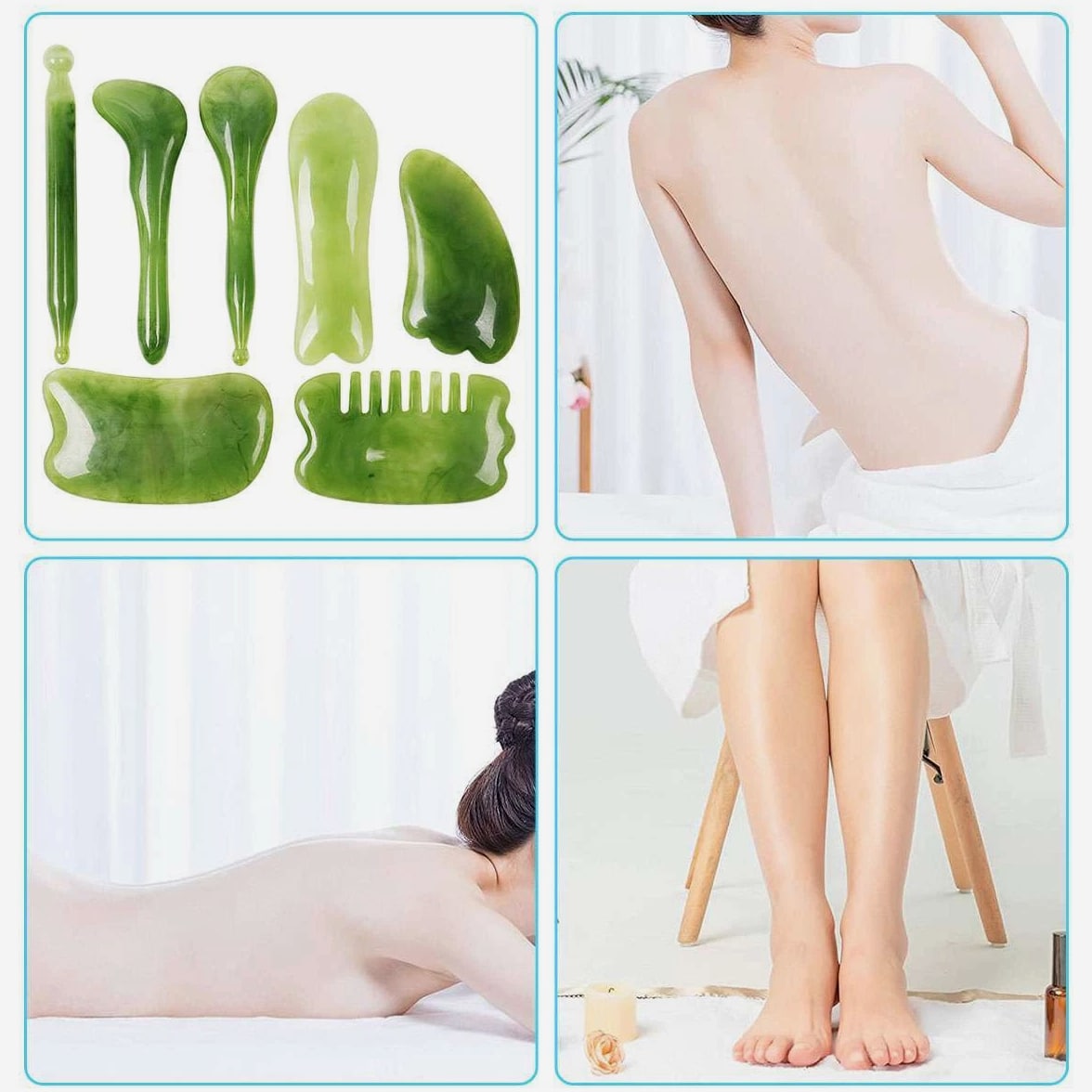7 Pcs Jade Gua Sha Board Beauty Facial Roller Set Natural Face Neck Massager Tool