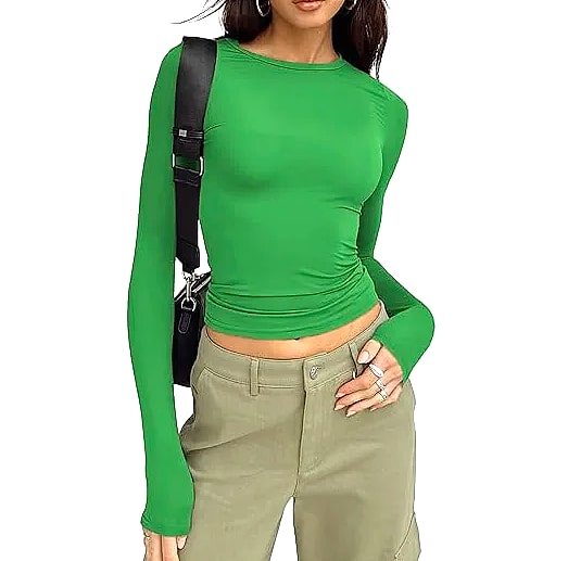 Women's Long Sleeve Crew Neck T-Shirt Slim Fit Solid Tee