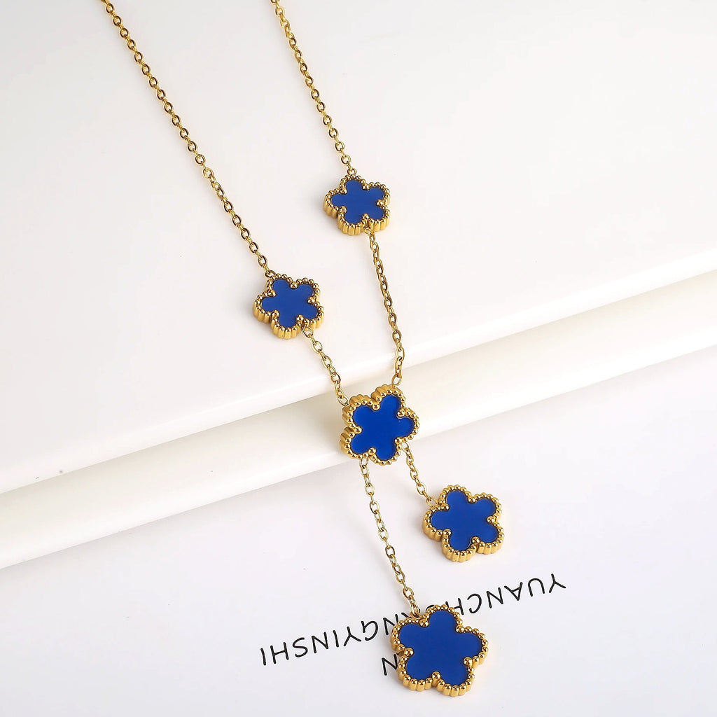 Stainless Steel Five Leaf Clover Flower Adjustable Bracelet
