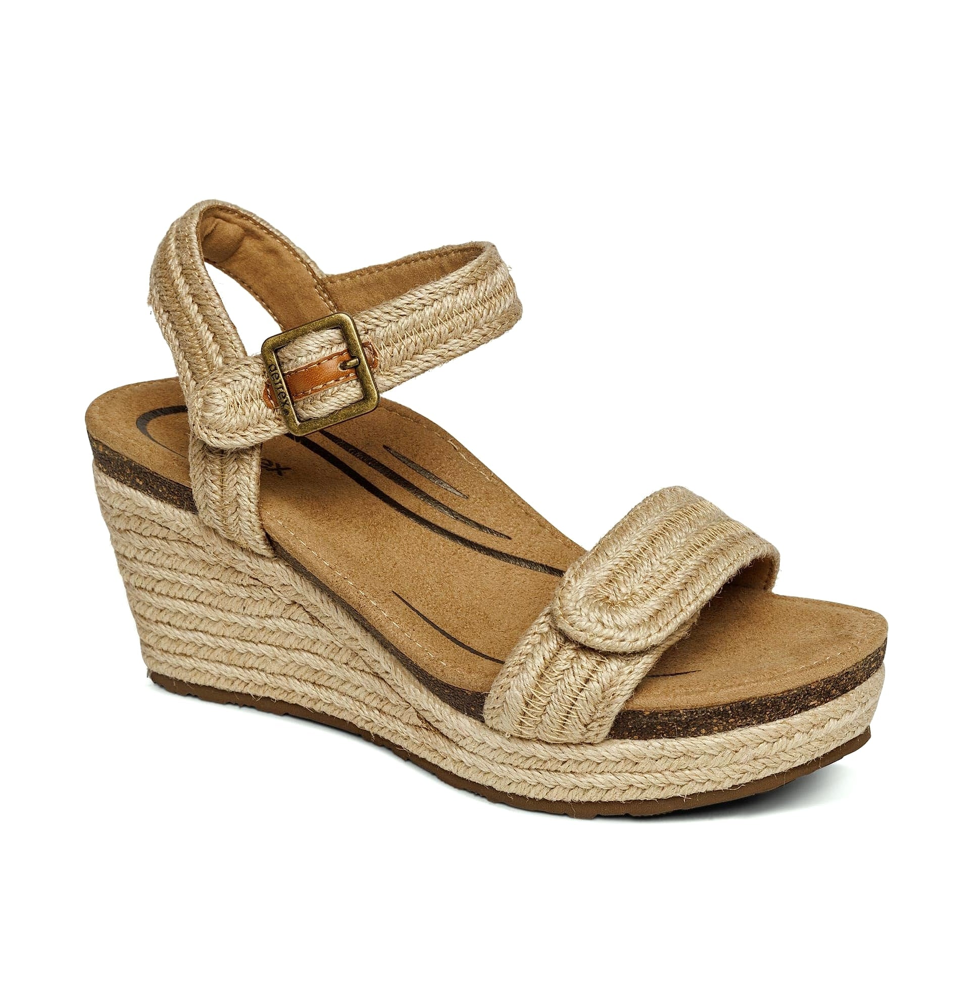 Aetrex Cognac Quarter Strap Espadrille Wedge