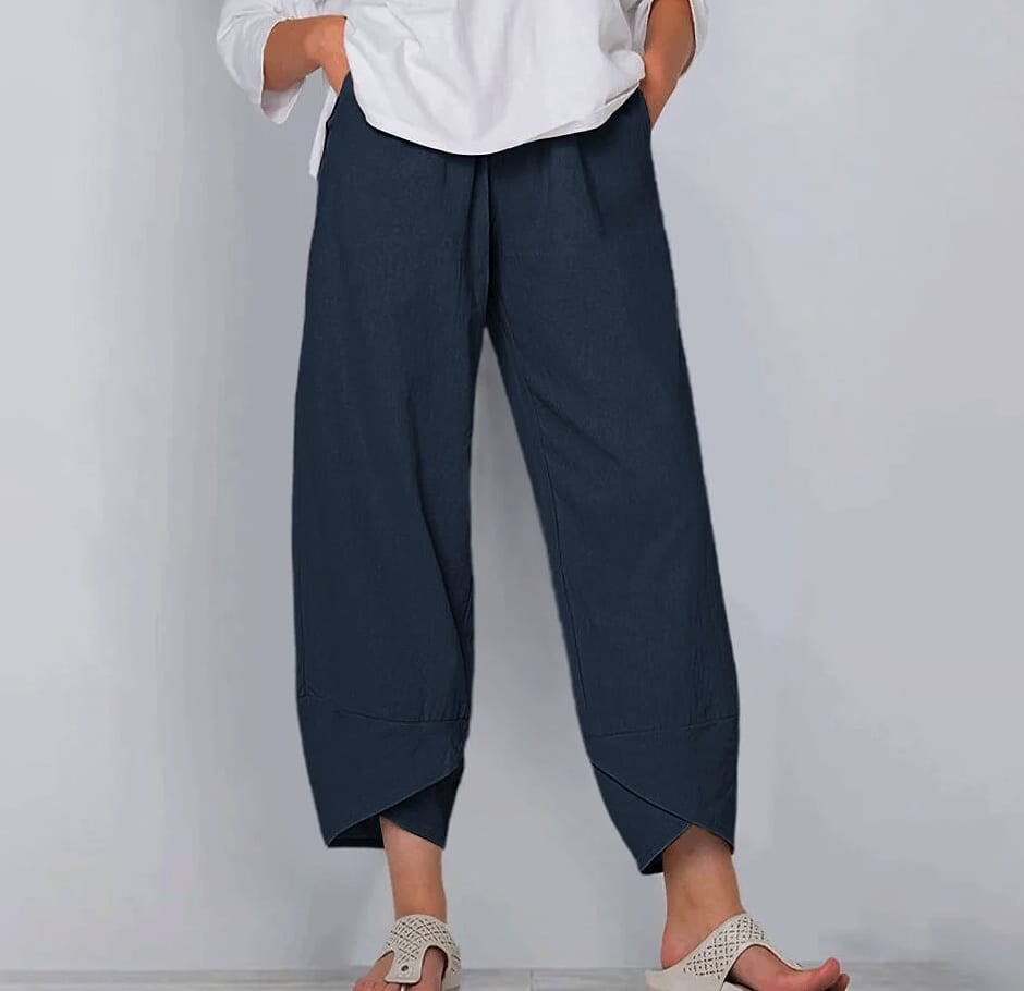 Women Cotton Linen Harem Pants Vintage Printed Wide Leg Trousers Casual Solid Pockets Harajuku High Waist Baggy Pants Joggers