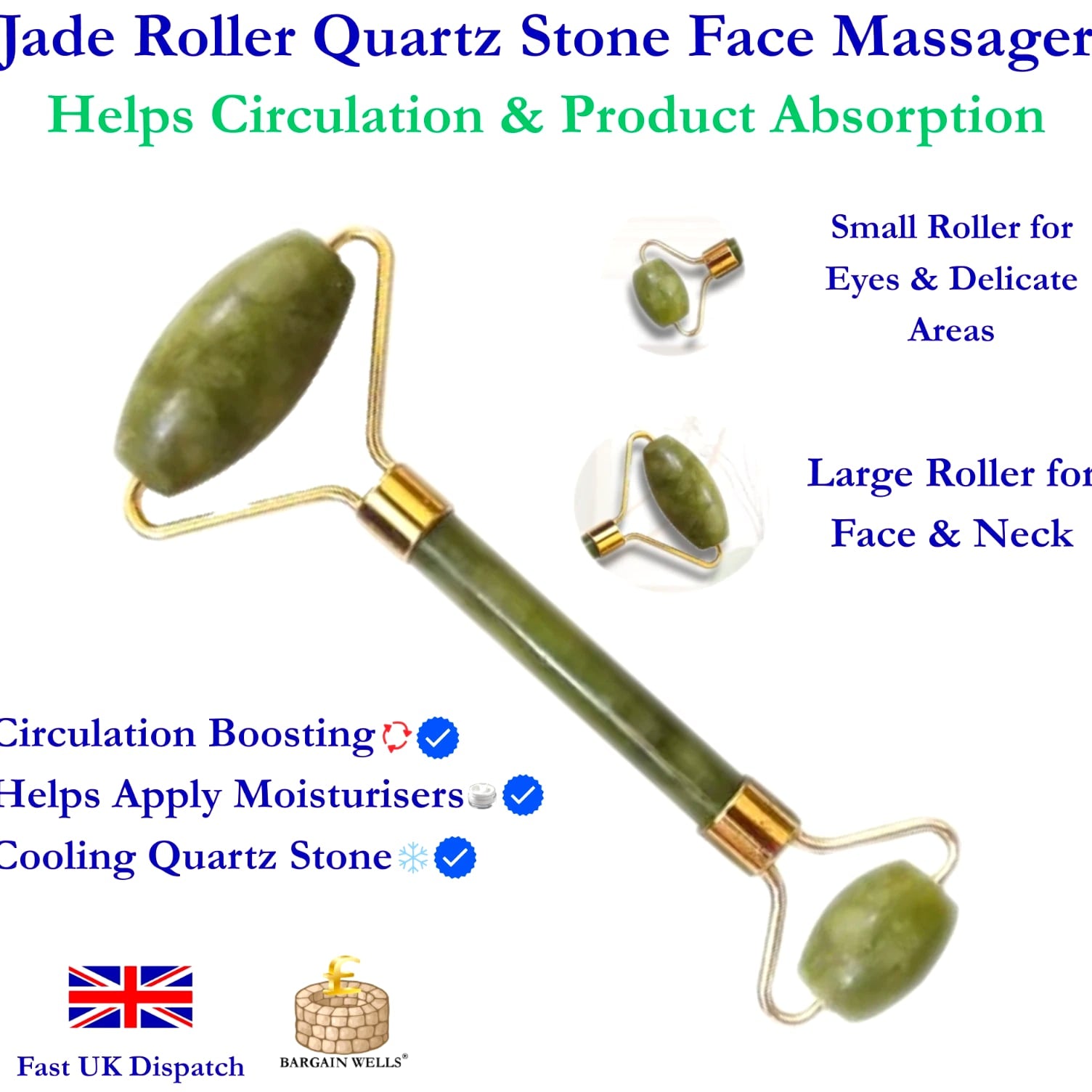 Jade Face Massage Roller Beauty Tool Facial Eye Neck Body Anti-Ageing Treatment