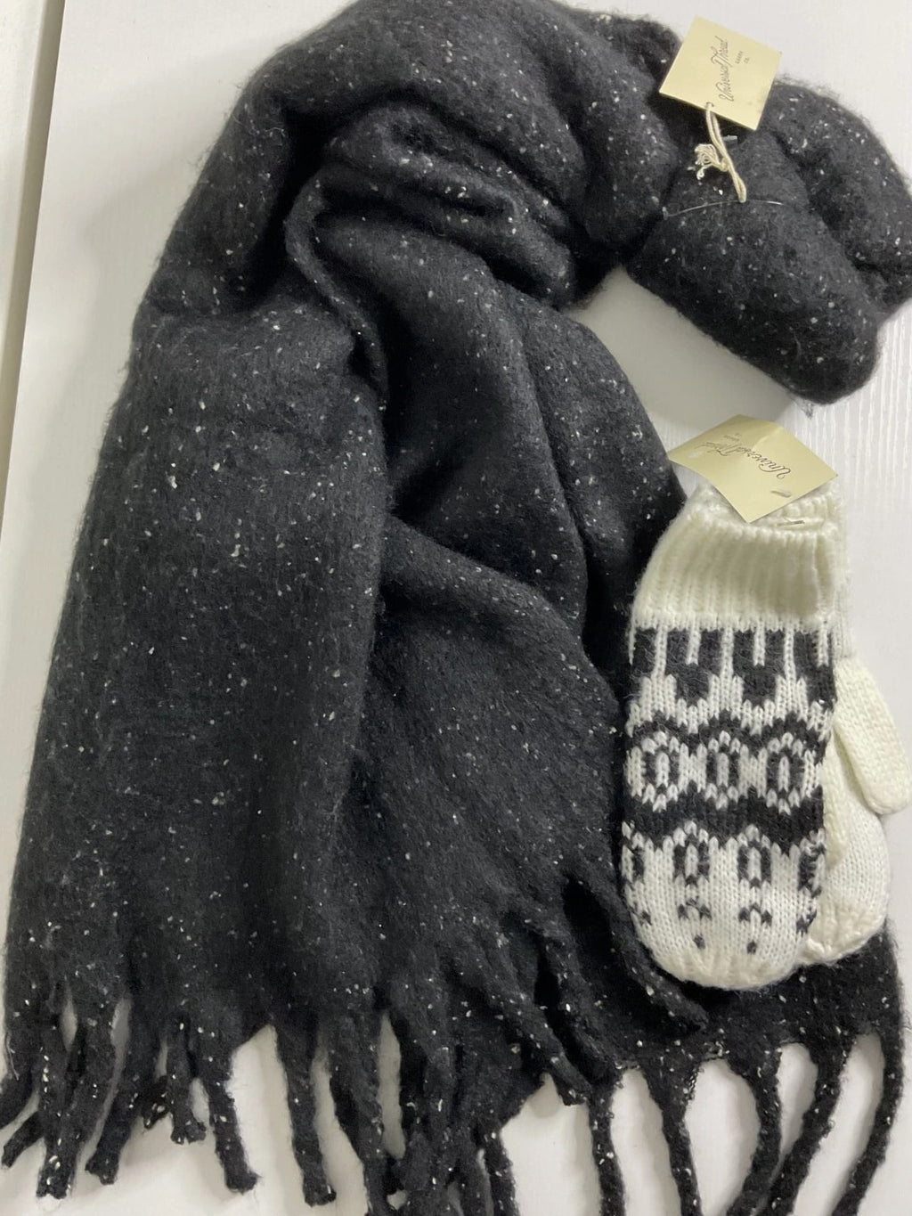 Universal Thread Women's Knit Mittens Winter Gloves and Black Scarf