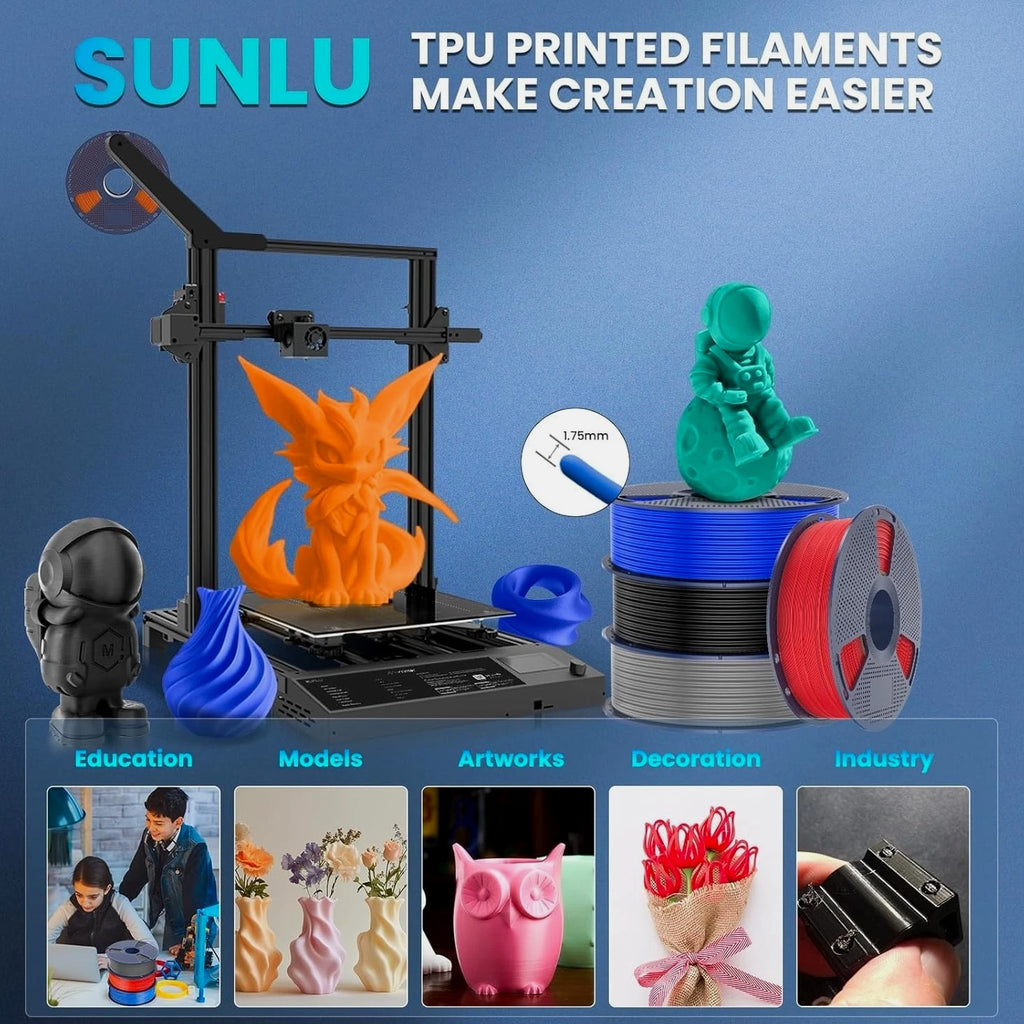 High Speed TPU 3D Printer Filament 1.75mm, 95A TPU Flexible - 1KG for FDM