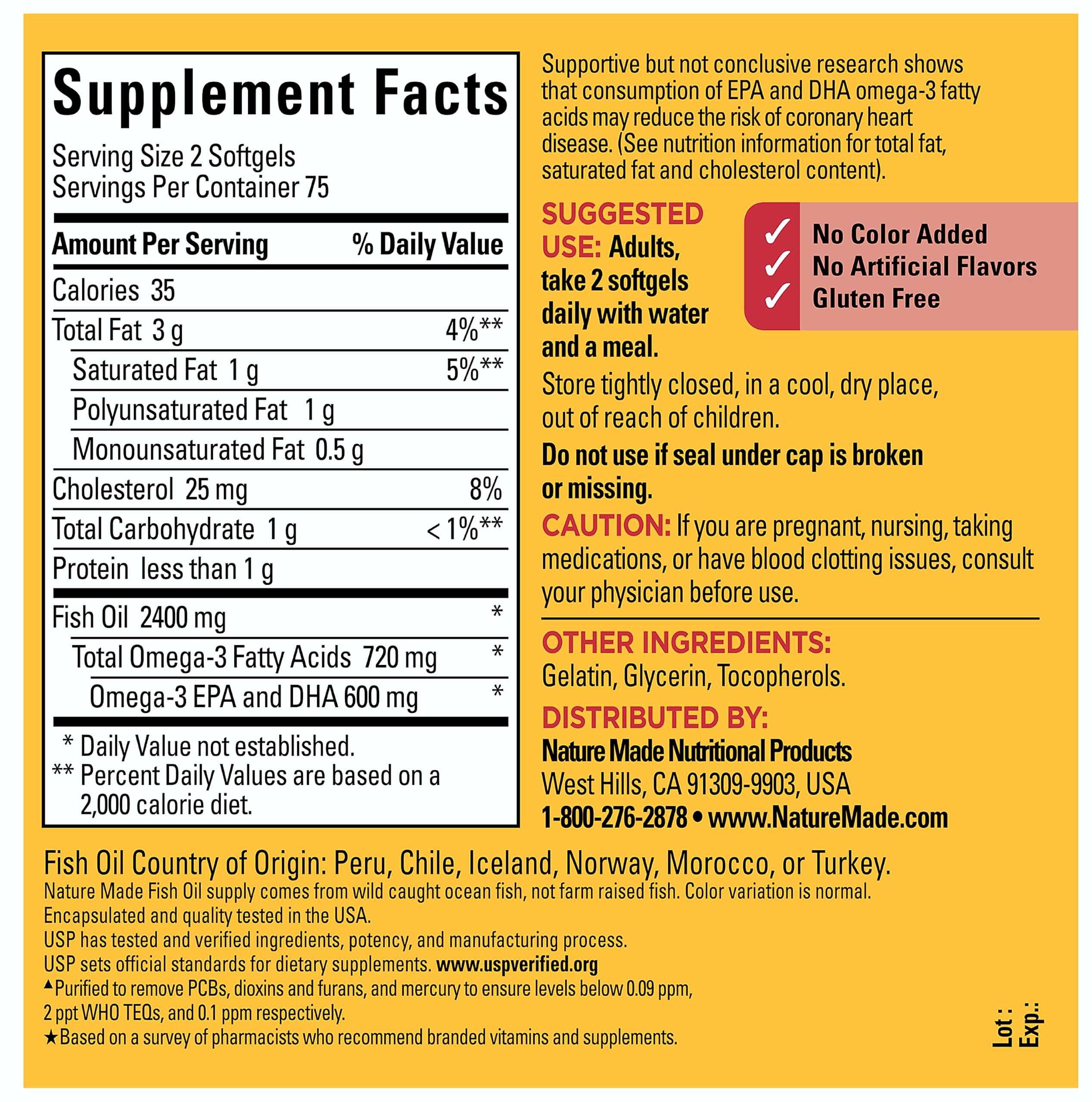 Nature Made Fish Oil 1200 mg Omega-3 Softgels, 150 Count