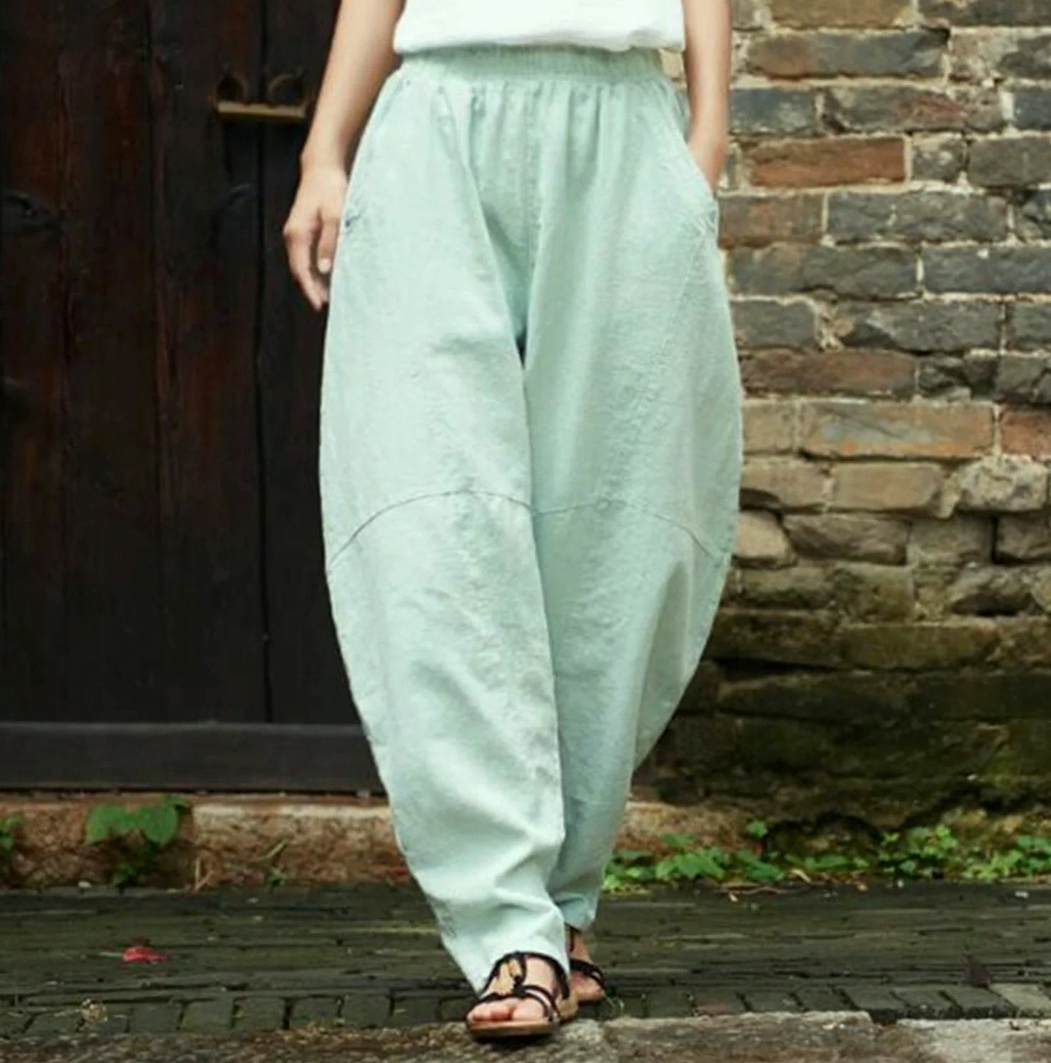 Aristarchus Cotton Linen Women's Cargo Pants Loose Fit