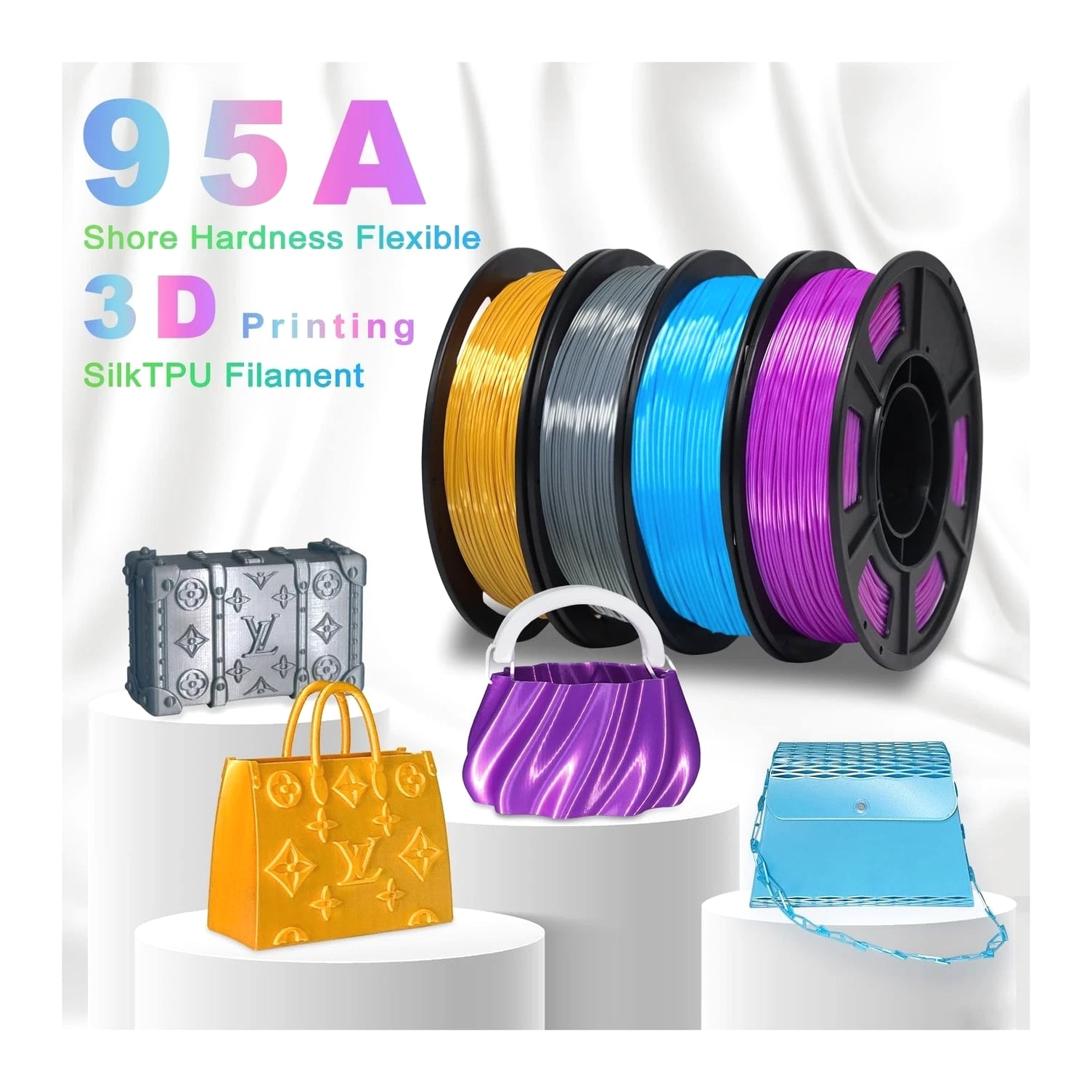 YOUSU Silk TPU Filament 1.75mm, 95A TPU 3D Printer Flexible Filament, High Hardness Resilience