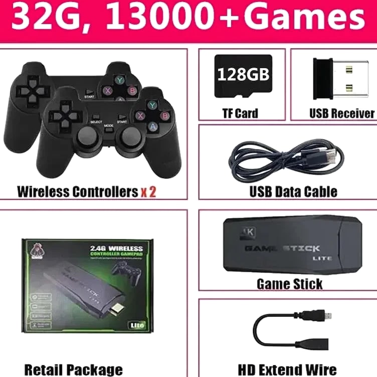 Video Game Console Built-In 20000 Games Wireless Controller TV Game Stick 4K HD