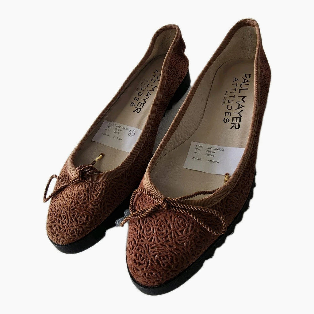 Paul Mayer Attitudes Lazer Cut LUXE London Brown Suede Ballet Flats 8