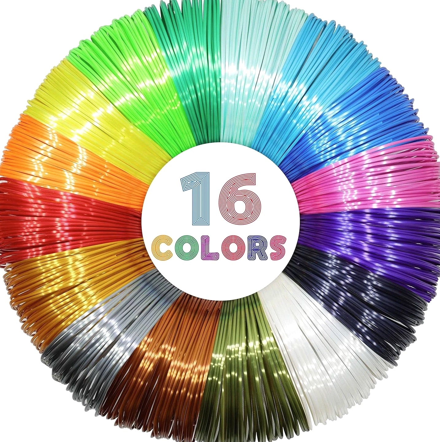 16 Colors Silk Shiny PLA Filament Sample Pack, Each Color 4 Meter Length, Total