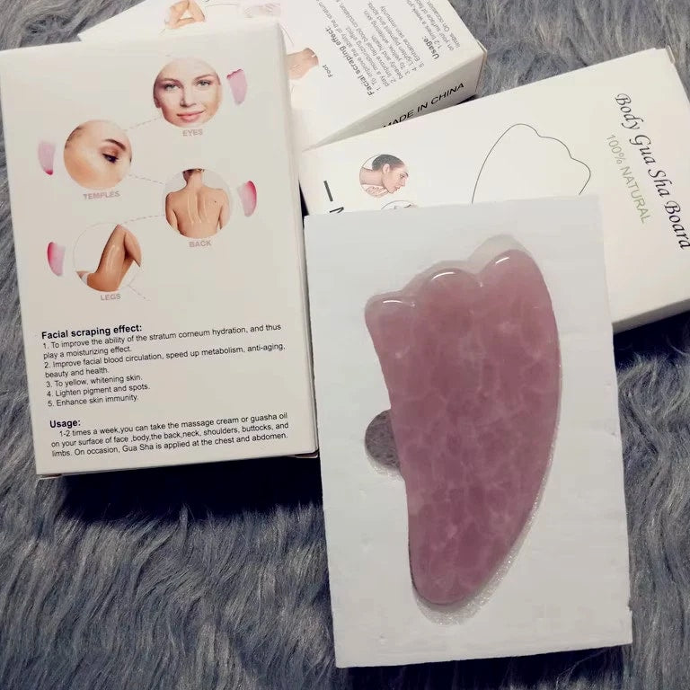 Genuine Jade Stone Massage Natural Quartz Scraper Jade Roller Gua Sha Set - White