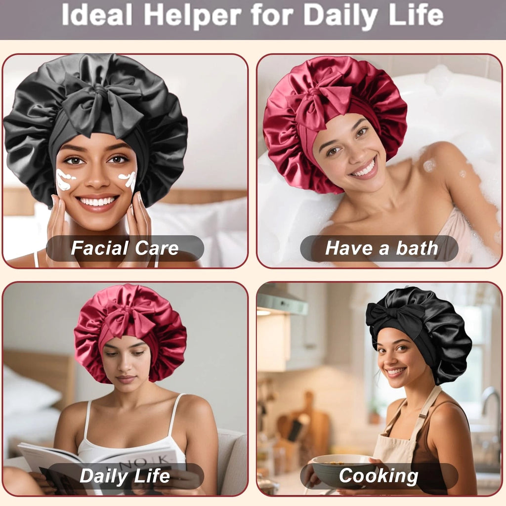 2 Pcs Silk Hair Satin Bonnet for Sleeping Women, Large Satin Sleep Bonnets