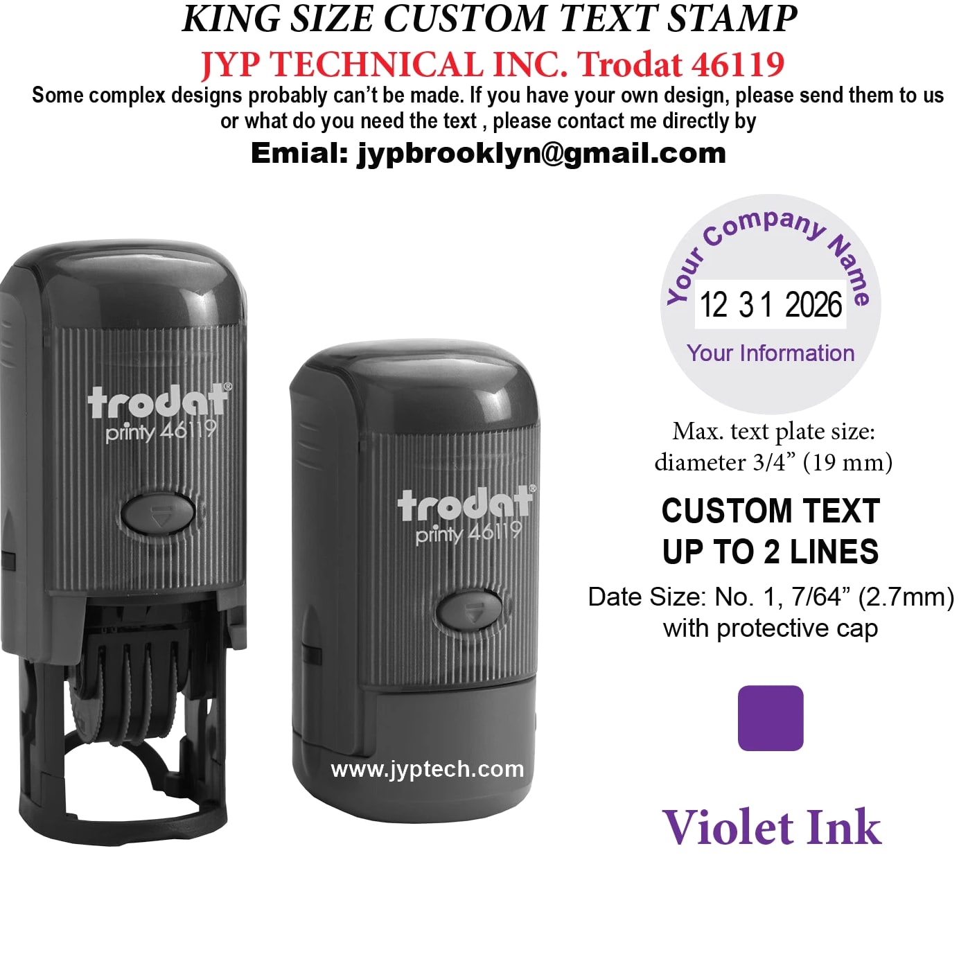 Trodat 46119 Round Rubber Self Inking Stamp 2 Lines Text and Date
