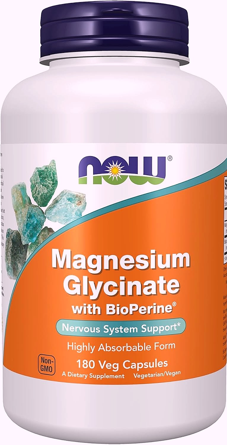 NOW Foods Magnesium Glycinate with BioPerine, 180 Veg Capsules