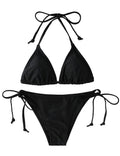 2-Piece Triangle Bikini Swimsuit Set with String Detail