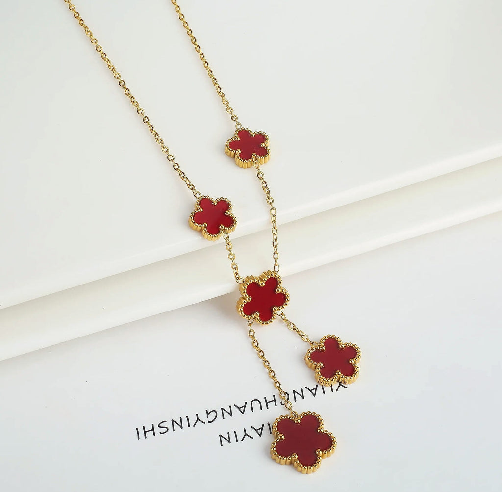 Stainless Steel Five Leaf Clover Flower Adjustable Bracelet