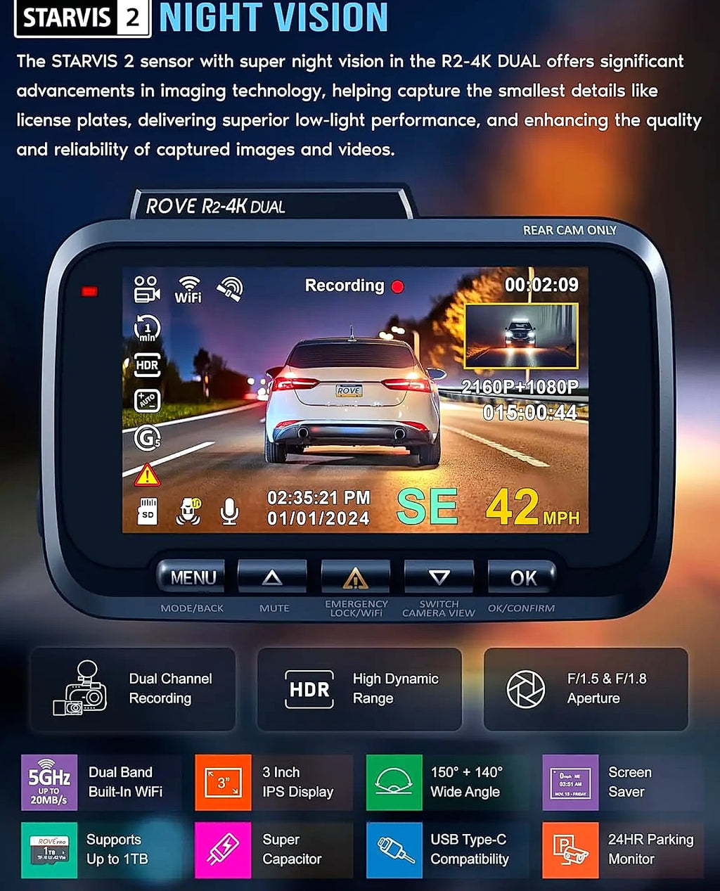 Kankeirr R2-4K Dual Dash Cam Front and Rear 4K