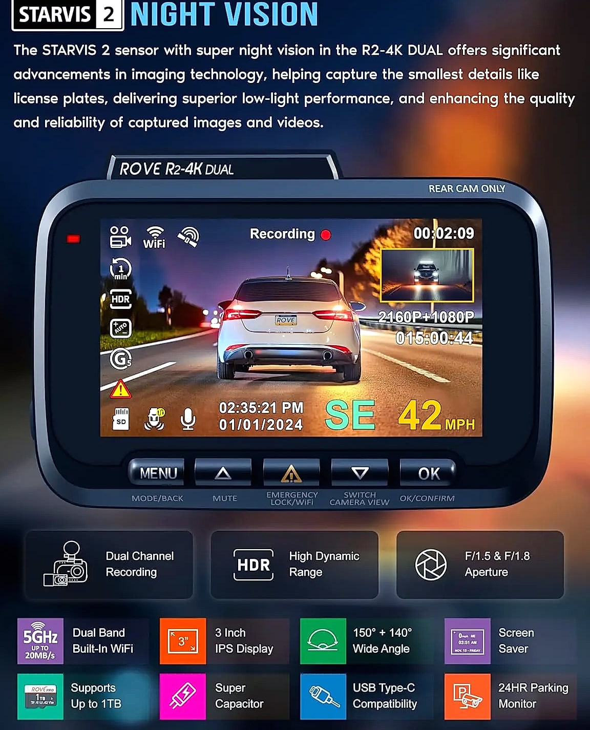 Kankeirr R2-4K Dual Dash Cam Front and Rear 4K