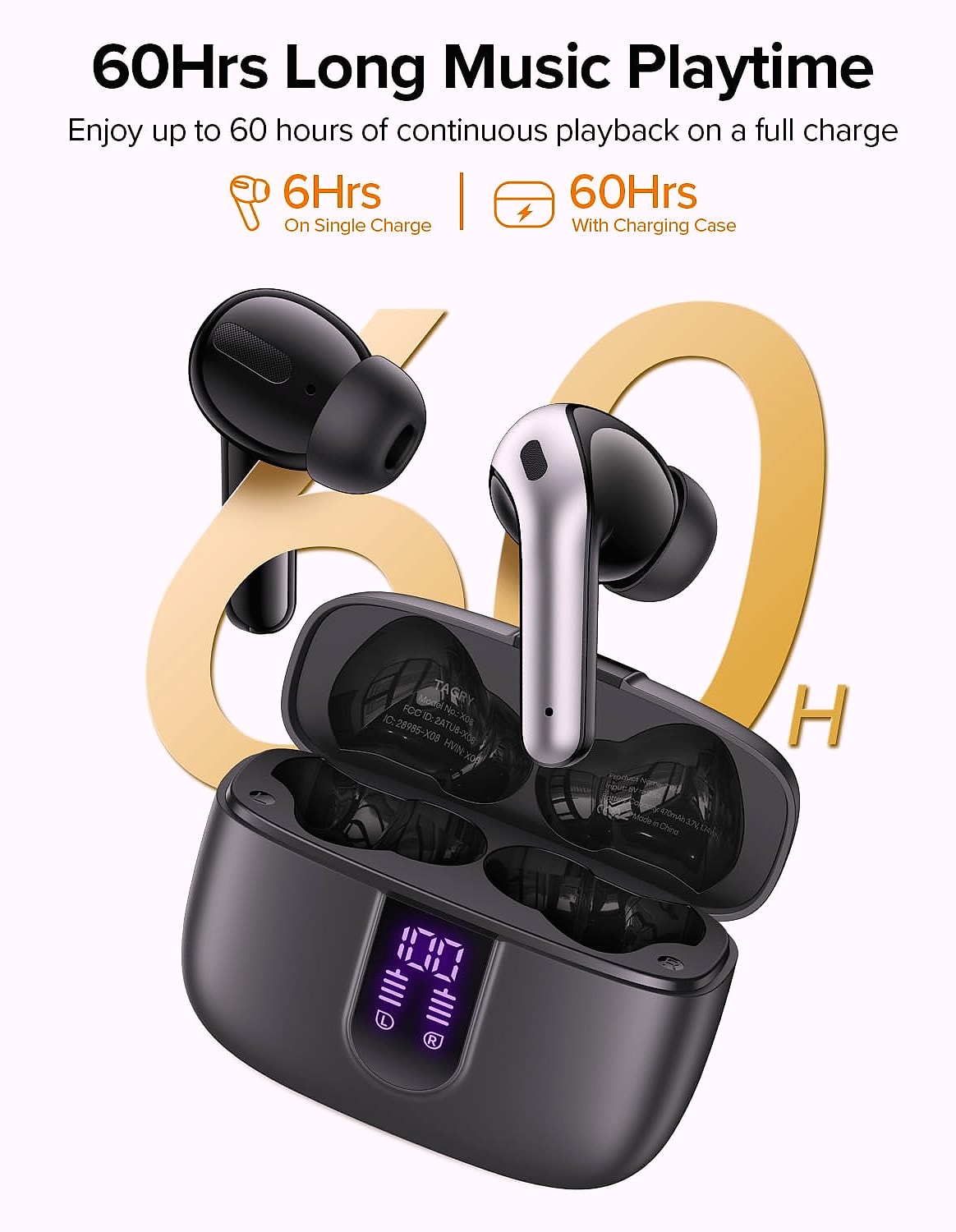 TAGRY Bluetooth Earbuds 60H Playback Wireless Charging IPX5
