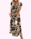 WIHOLL Summer Maxi Dress Cap Sleeve Crewneck with Pockets