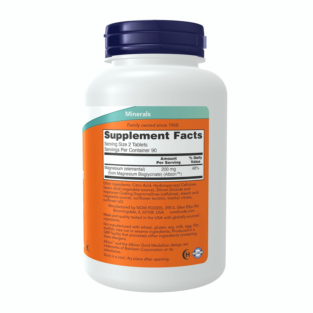 NOW Foods Magnesium Glycinate 100 mg, 180 Tablets