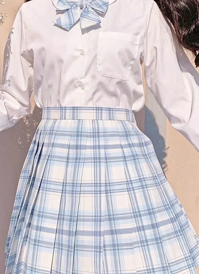 ZOKI Plaid Pleated Mini Skirt High Waist Bow Knot