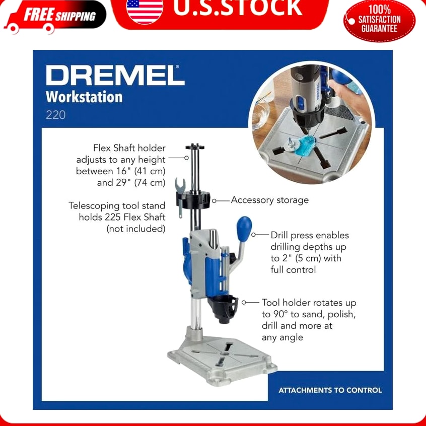 Dremel 220-01 Rotary Tool Workstation Drill Press Work Station w Wrench