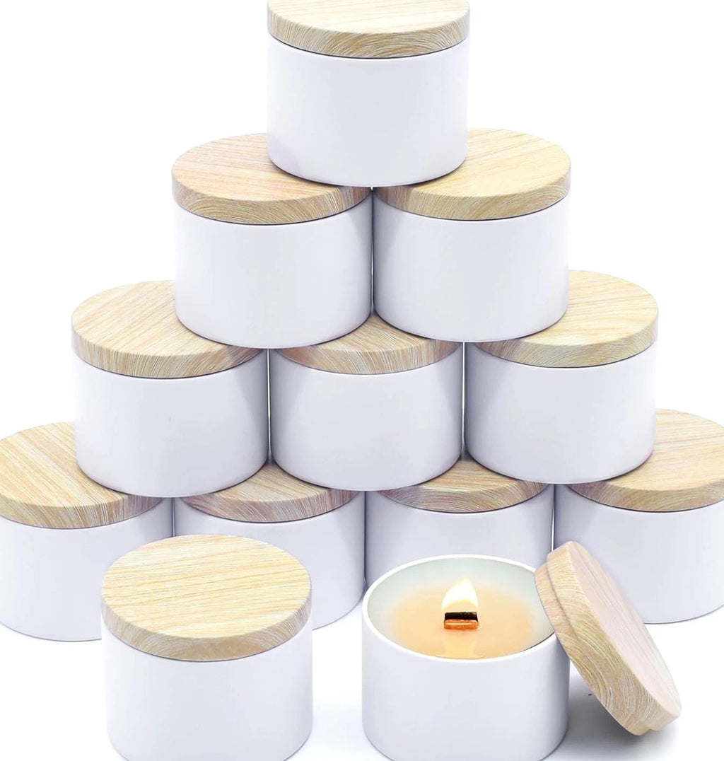 12 Pack 8 Oz Candle Jars with Metal Wood Grain Lids Empty Candle Making Container