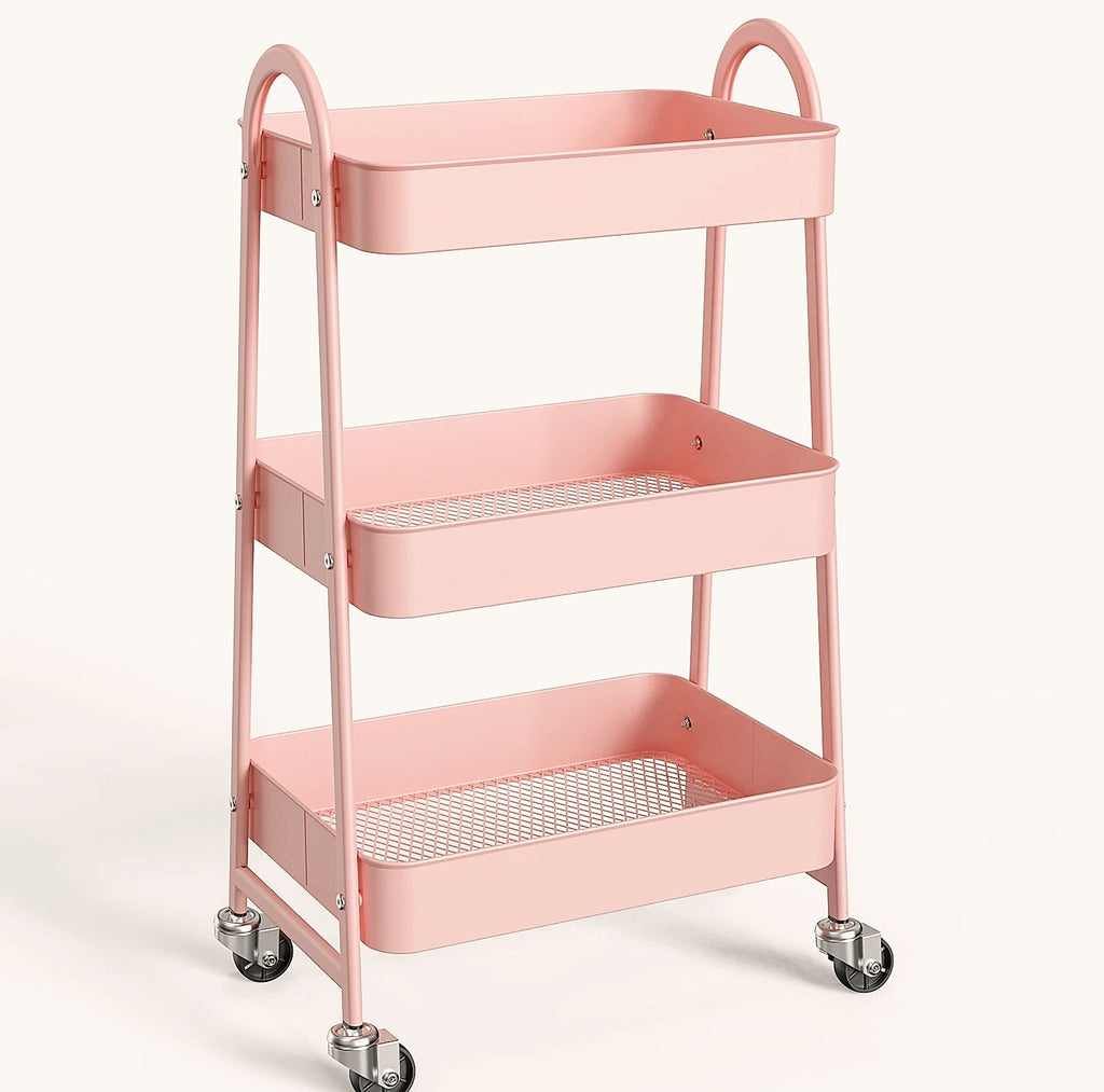 3-Tier Rolling Storage Cart Metal Kitchen Bathroom Organizer 16.9" x 12.2" x 30.9"