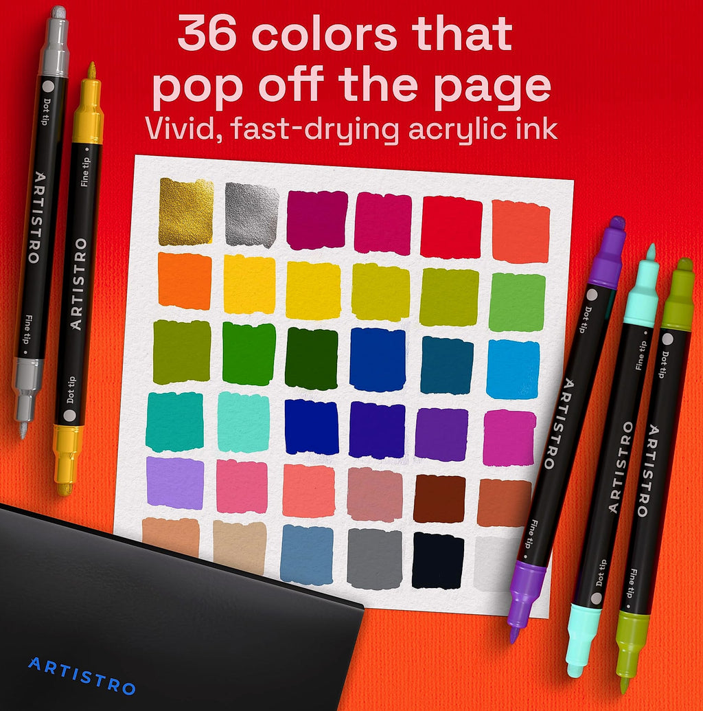 ARTISTRO 36 Dual-Tip Acrylic Paint Markers for Art and Crafts