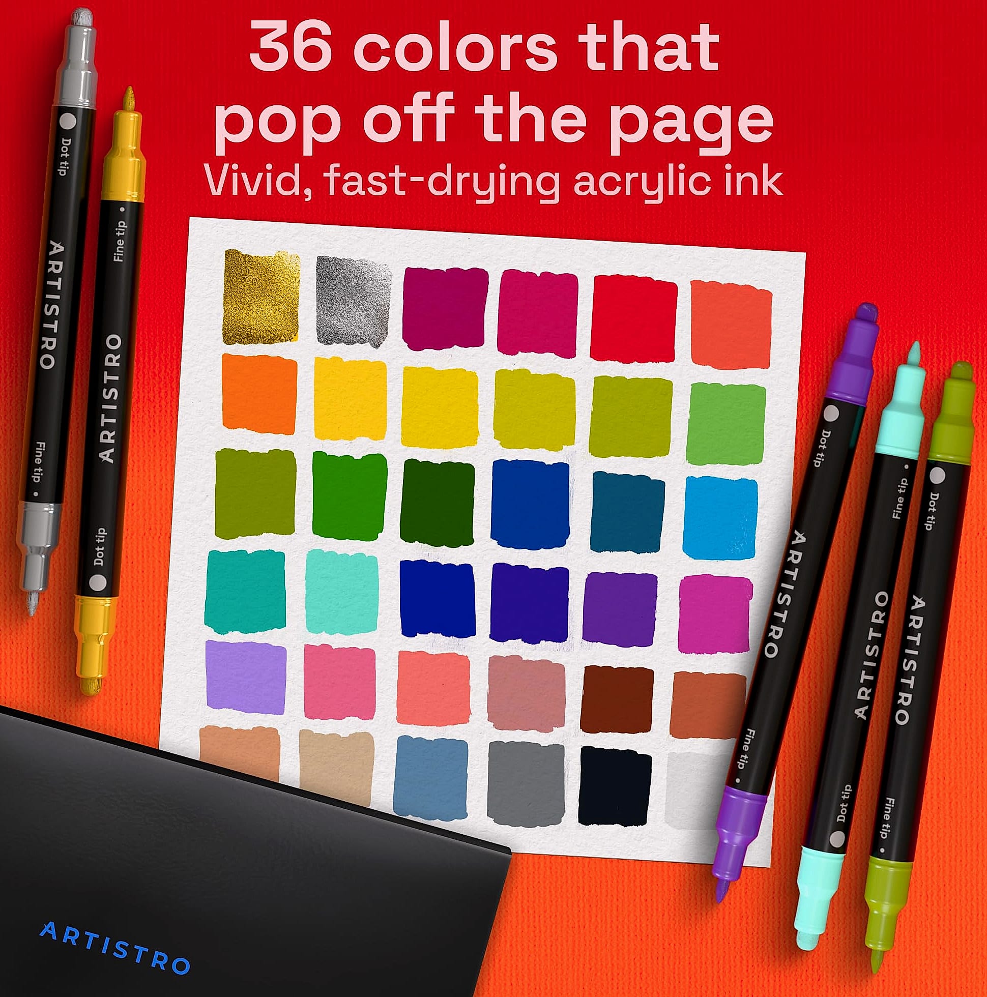 ARTISTRO 36 Dual-Tip Acrylic Paint Markers for Art and Crafts