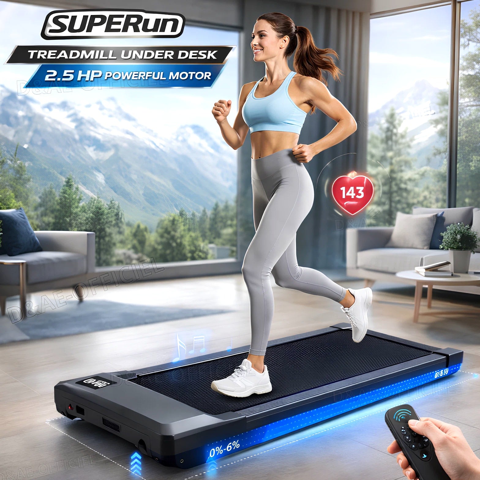 Under Desk Treadmill 2.5HP Walking Pad with 6% Slope Quiet Home Office 300lbs