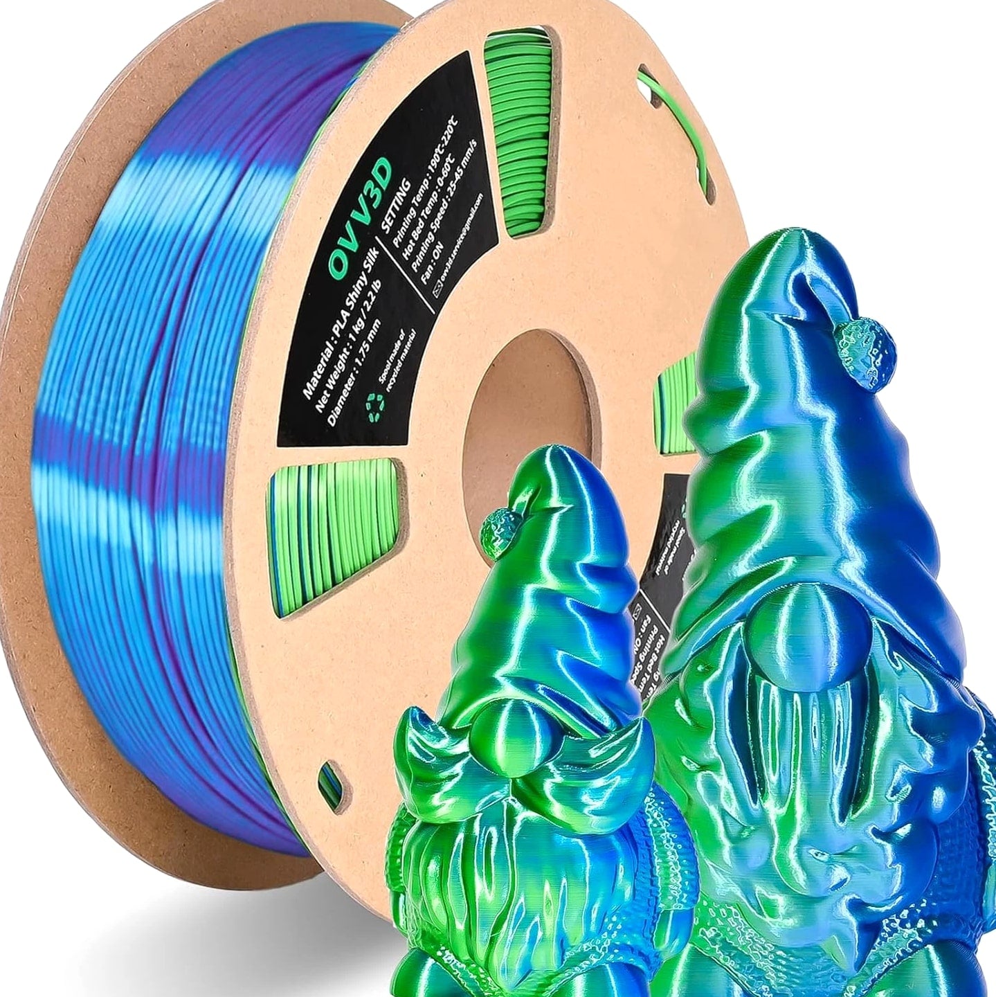 PLA Filament 1.75Mm, Silk PLA Dual Color Blue Green 3D Printer Filament, High Sp