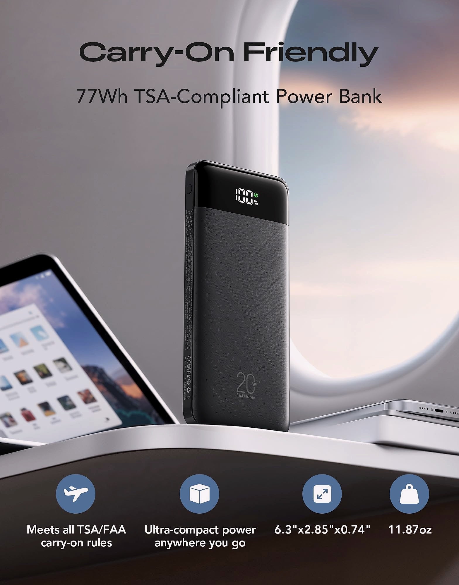 Orfeika 20000mAh Power Bank with 4 Built-in Cables