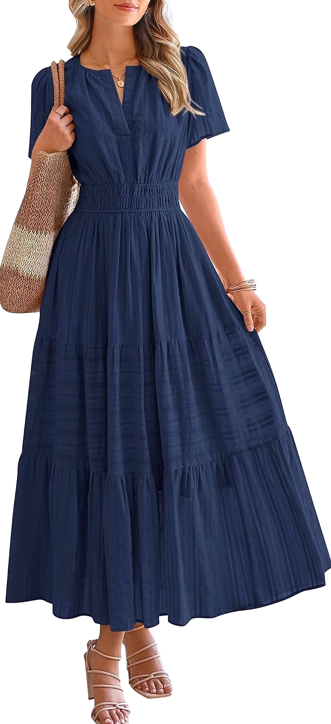 BTFBM Women's Casual Midi Maxi Dress Short Sleeve V Neck