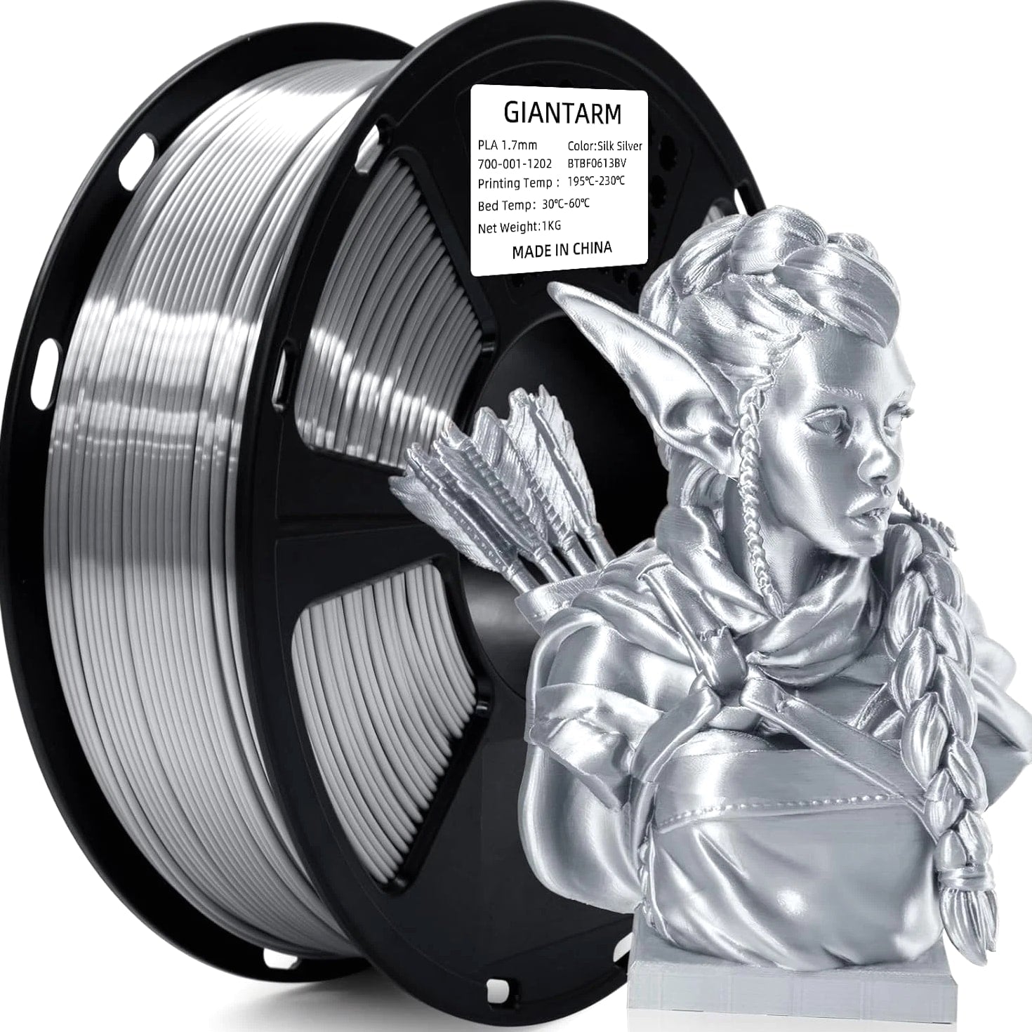Silk Metallic Silver PLA 3D Printer Filament 1Kg Spool, 1.75Mm Dimensional Accuracy
