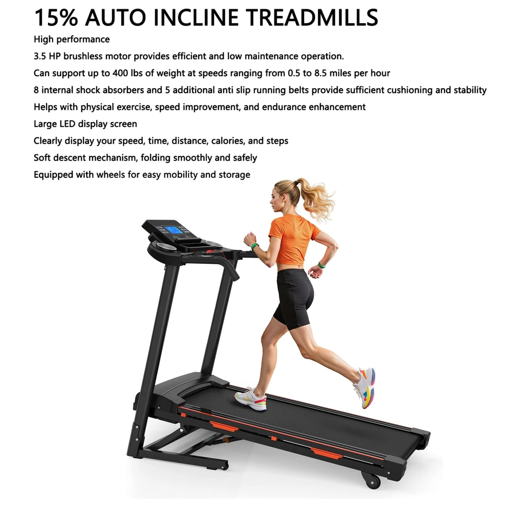 15% Auto Incline Fitness Treadmill 3.25HP High Load Capacity Home Exercise Machine