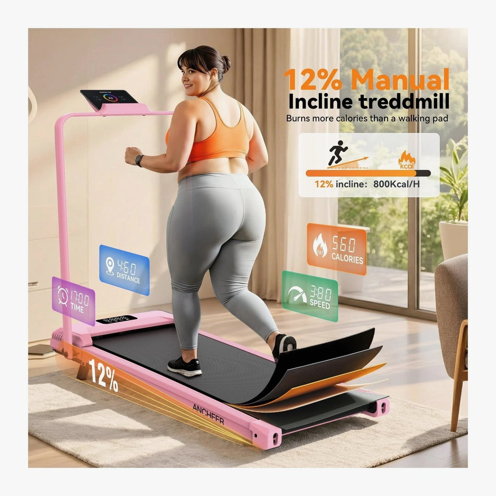 ANCHEER Walking Pad Treadmill with 12% Incline - Under Desk with Handle Bar,...