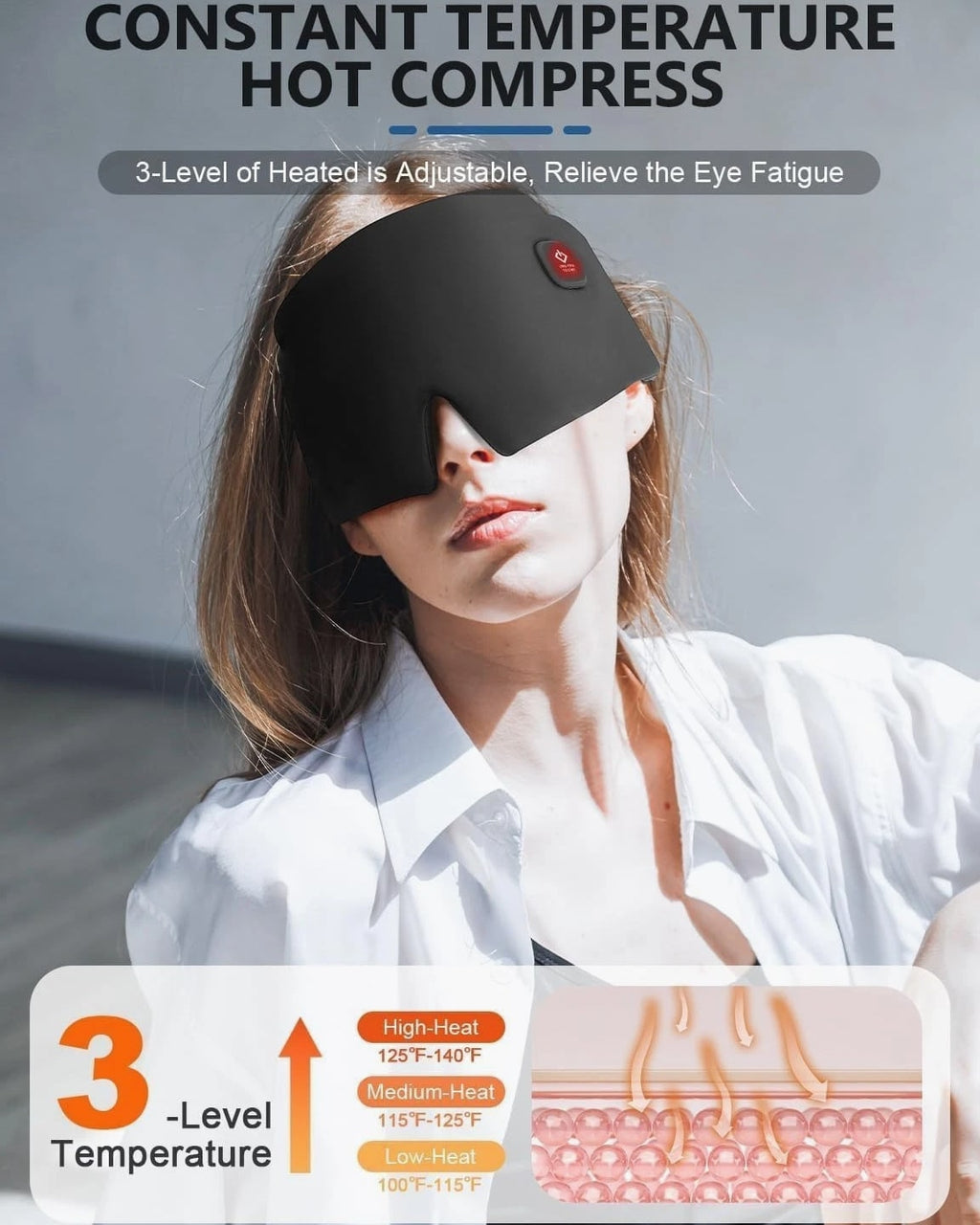 Cordless Heated Silk Eye Mask 2000mAh Warm Compress Sleep Dry Eye Relief